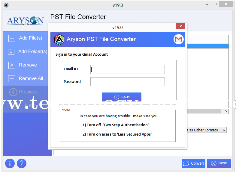 Aryson Outlook PST Coverter Screenshots